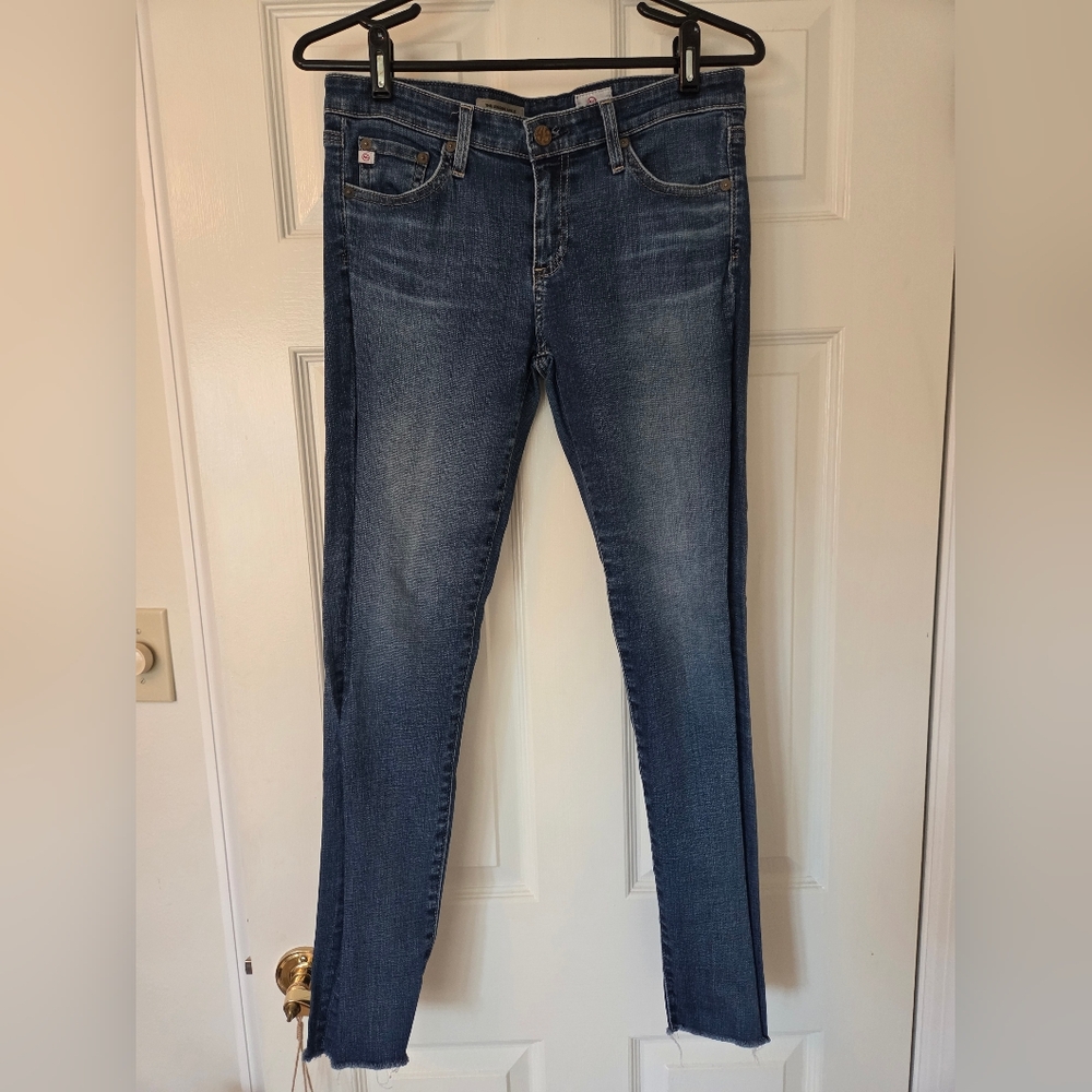 AG Adriano Goldschmied Dark Blue Skinny Jeans Raw Hem Sz 27